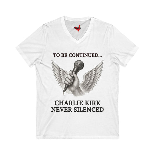 Never Silenced – Charlie Kirk Legacy | V-Neck Tee