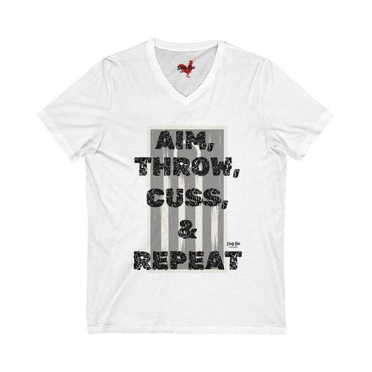 Aim, Throw, Cuss, Repeat Cornhole | V-Neck Tee