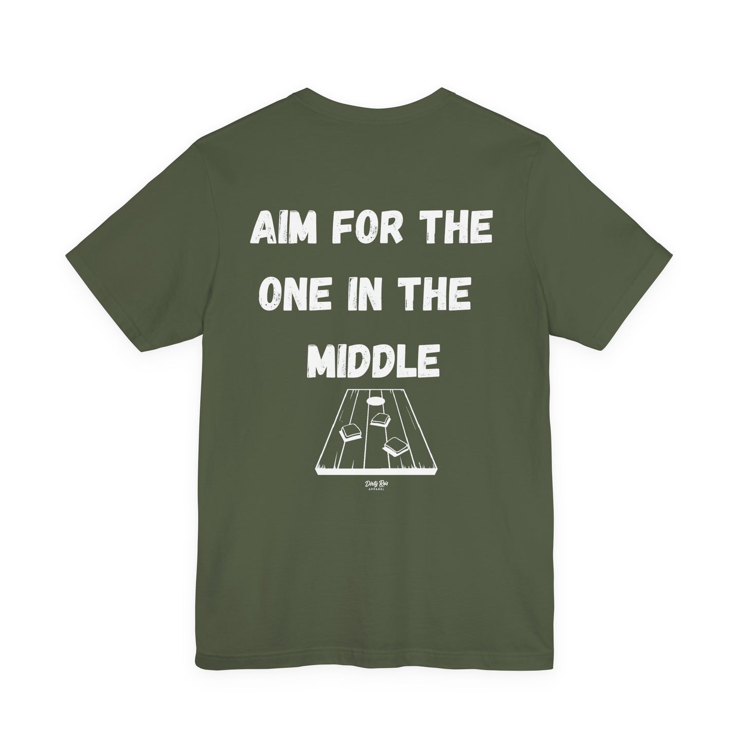 Aim For The One in the Middle – Funny Aim Tee, Cornhole Party Shirt, Casual Outdoor Vibes