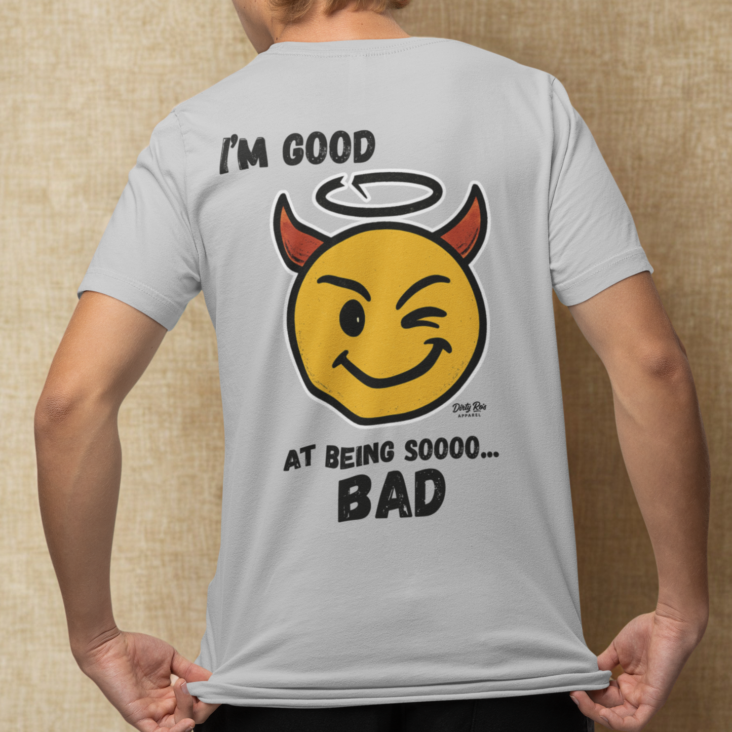 I’m Good at Being Sooo Bad Tee – Funny Devil Emoji Shirt for Rebels