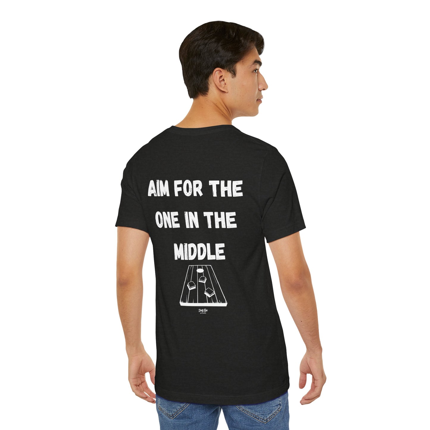 Aim For The One in the Middle – Funny Aim Tee, Cornhole Party Shirt, Casual Outdoor Vibes