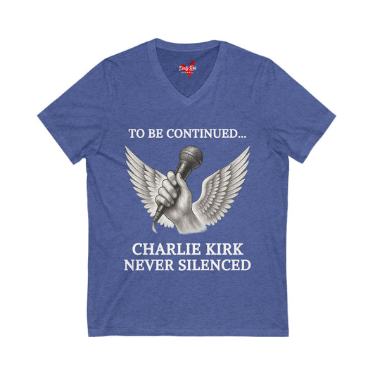 Never Silenced – Charlie Kirk Legacy | V-Neck Tee